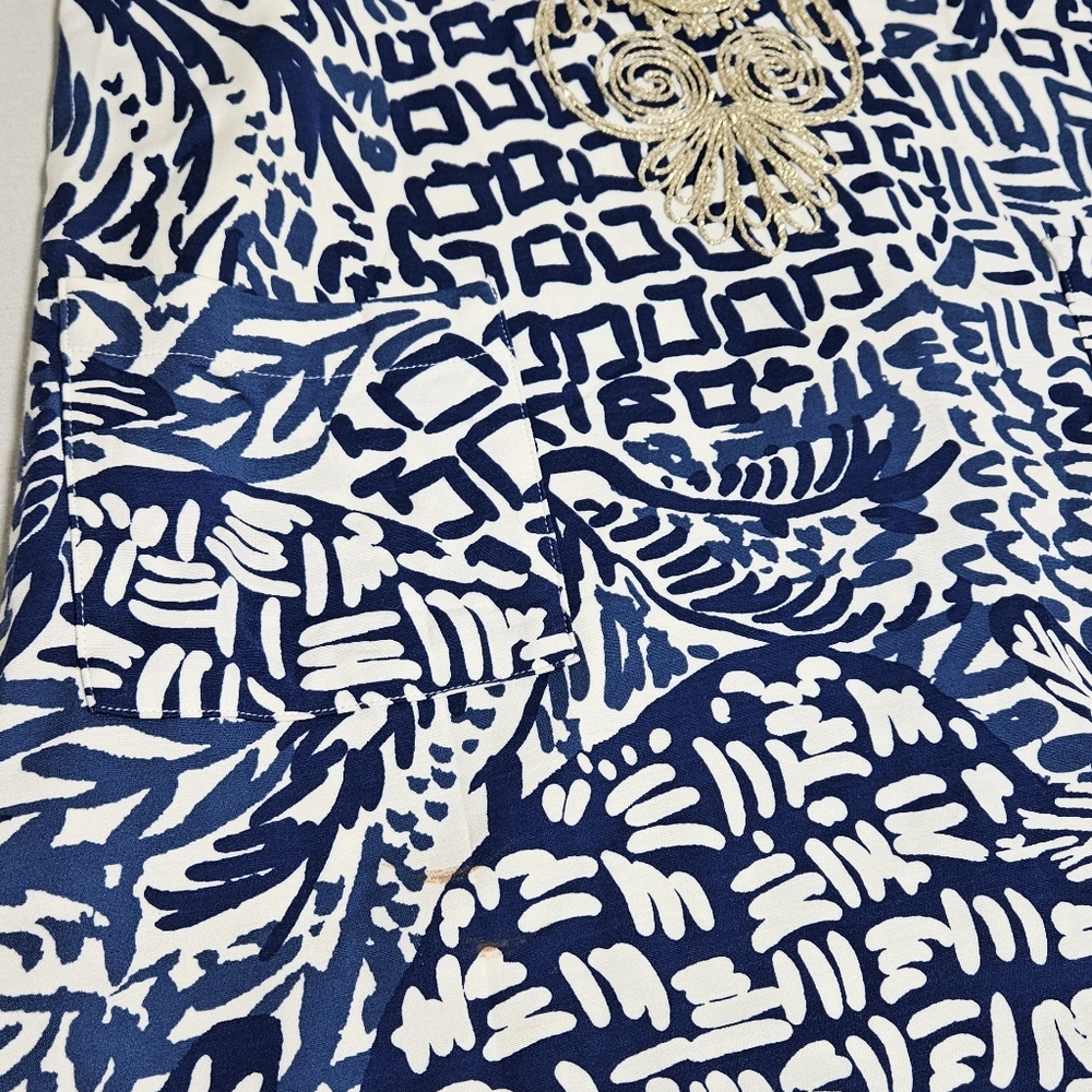 Lilly Pulitzer Carlotta Midi Shift Dress Rayon Stretch Boho Cottagecore Blue M - Picture 15 of 16
